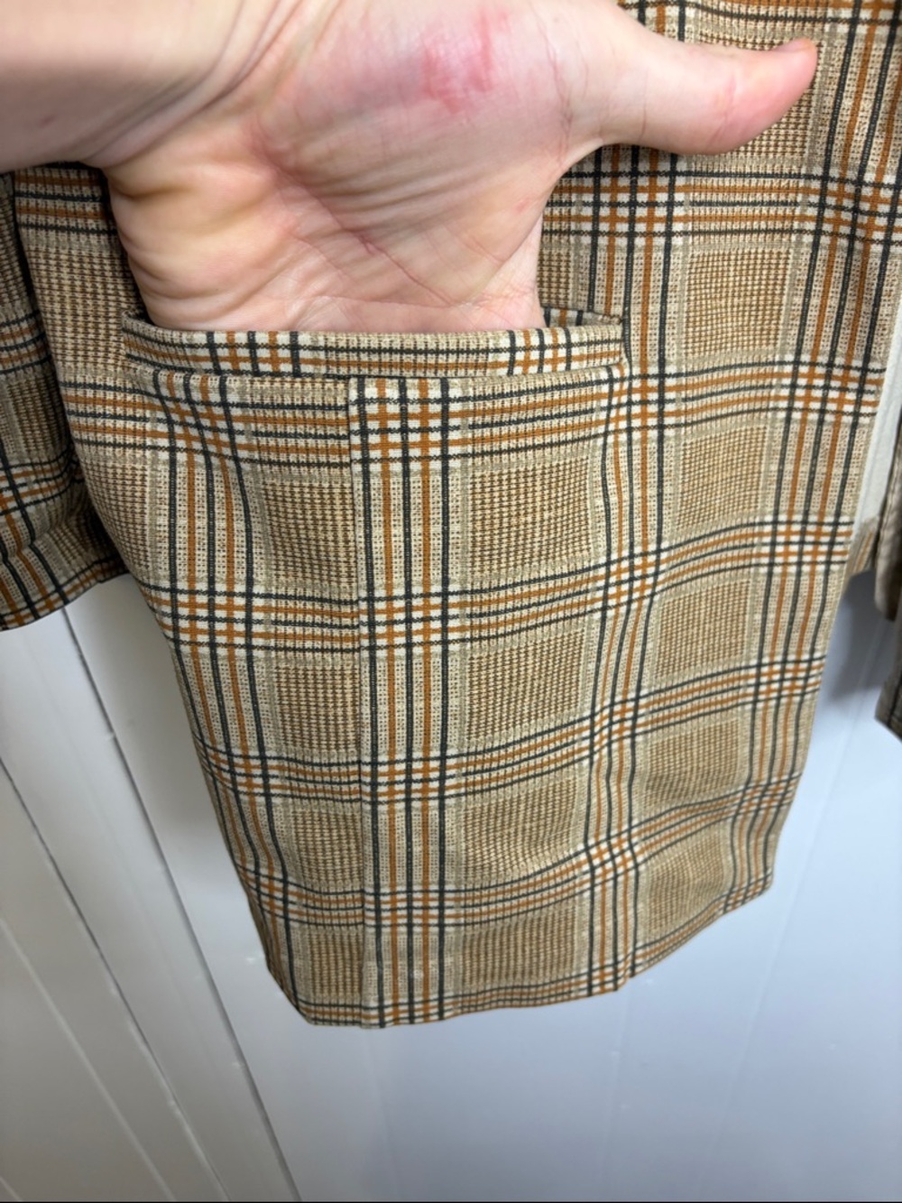 Liverpool Blazer Womens 2X Tan Plaid Open Front Jacket Academia Ponte Stretchy - Picture 3 of 8
